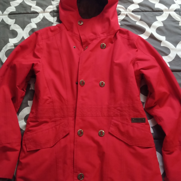 Burton Jackets & Blazers - Red Hooded Double-Breasted Jacket